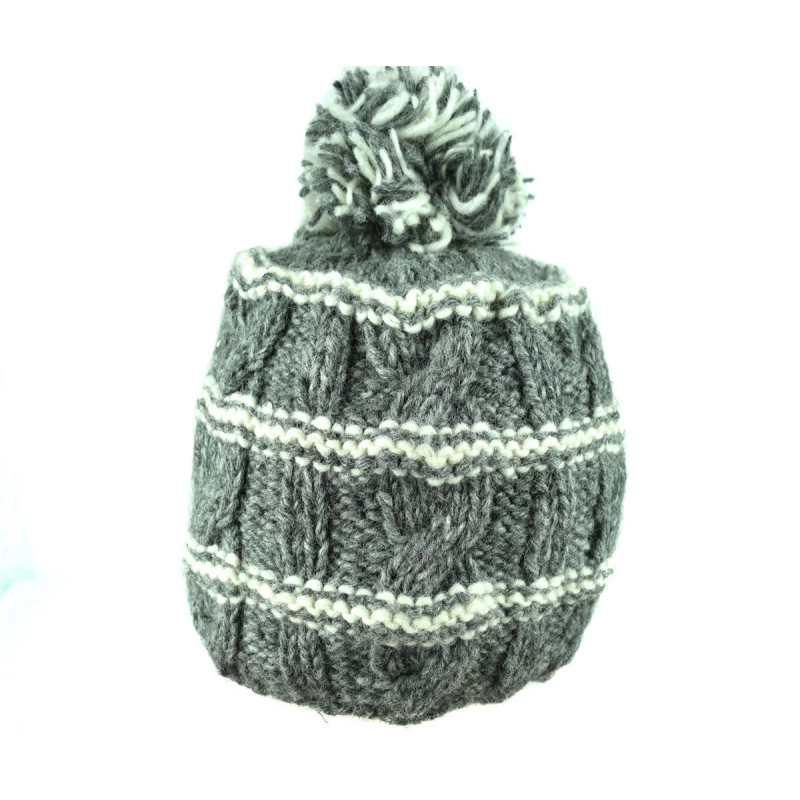 Bonnet Tharga Laine Tricoté avec Pompon Gris