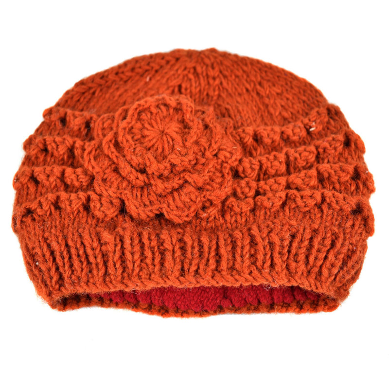 Bonnet Court Tanji Femme Laine Floral Rouille