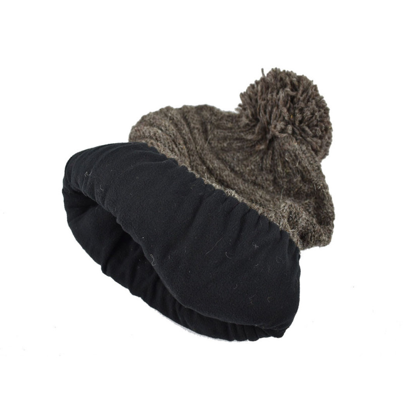 Bonnet Long Balma Femme Pompon Laine Brun