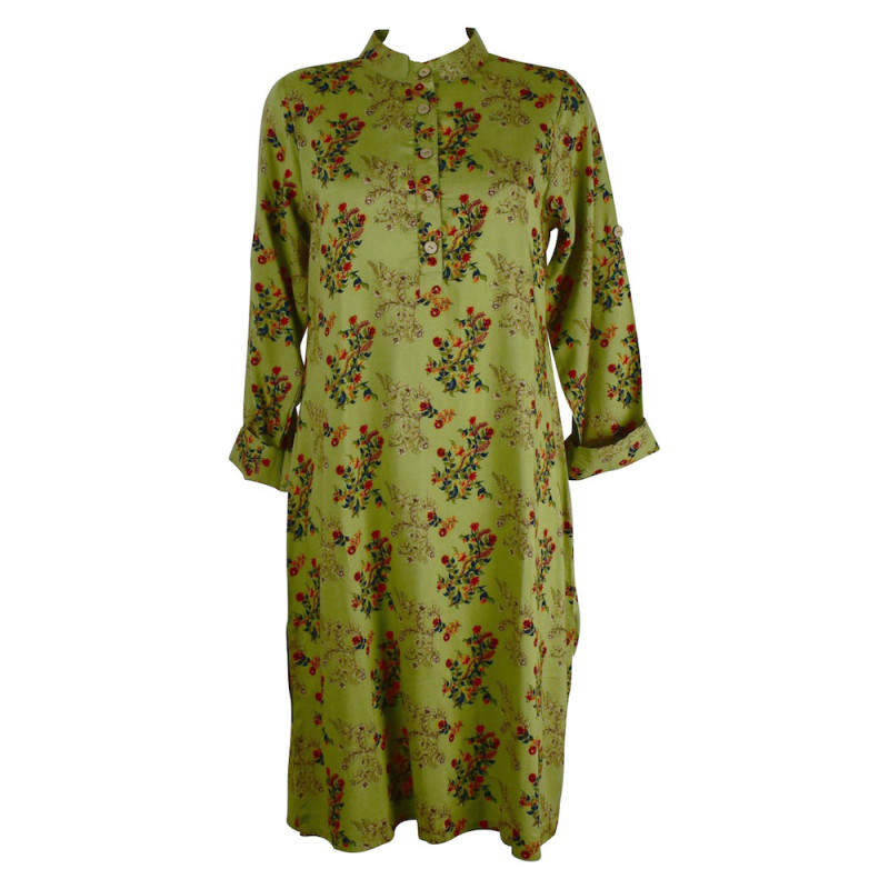 Robe Tunique Mainpuri Col imperial Imprimé Vert