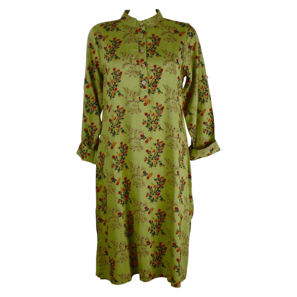 Robe Tunique Mainpuri Col imperial Imprimé Vert