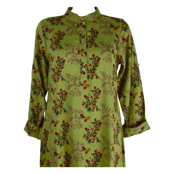 Robe Tunique Mainpuri Col imperial Imprimé Vert