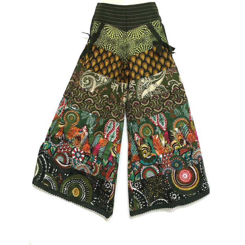 Pantalon Chakina Kaki Patchwork Coton Imprimé