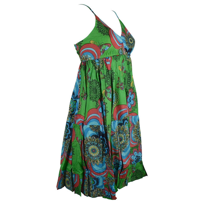 Robe Courte Akola Coton Imprimé Ton Vert