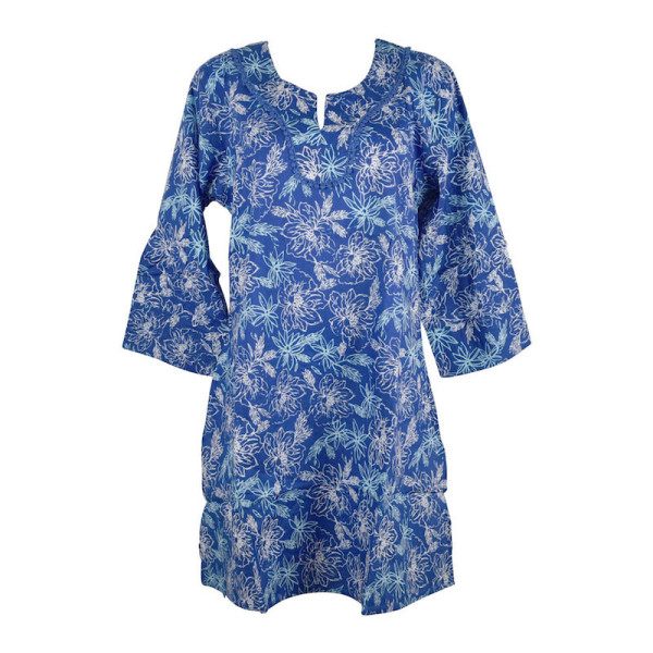 Caftan Sardha Coton imrimé Été Ton Bleu