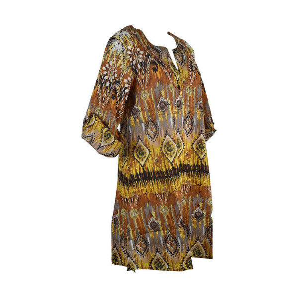 Caftan Sardha Coton Multicolore Ton Marron