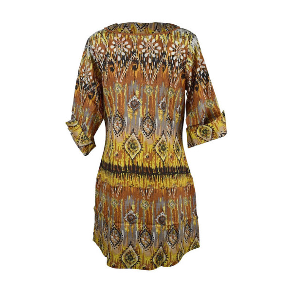 Caftan Sardha Coton Multicolore Ton Marron