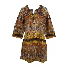 Caftan Sardha Coton Multicolore Ton Marron