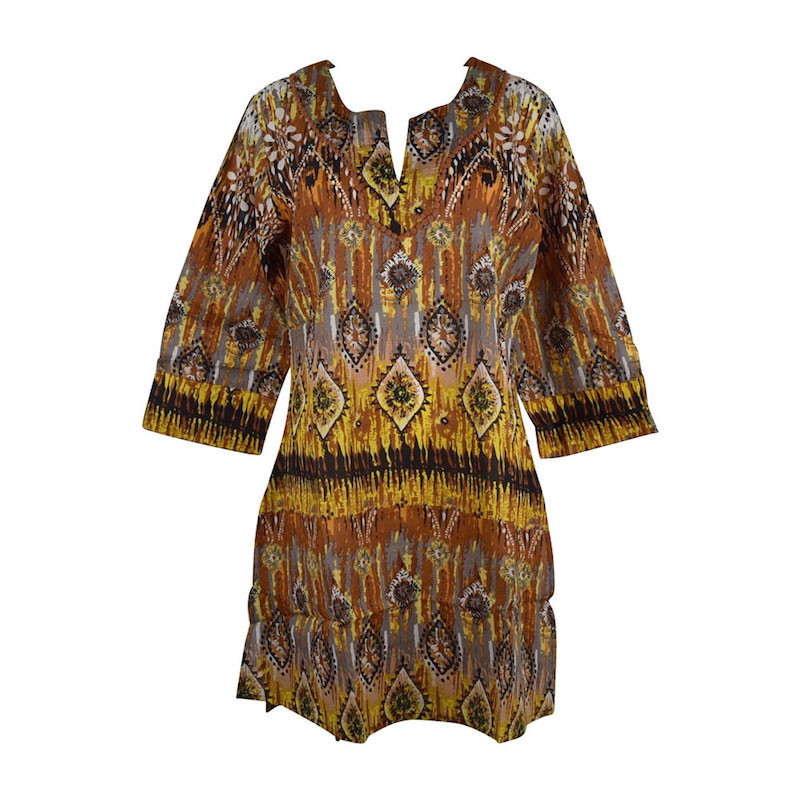 Caftan Sardha Coton Multicolore Ton Marron
