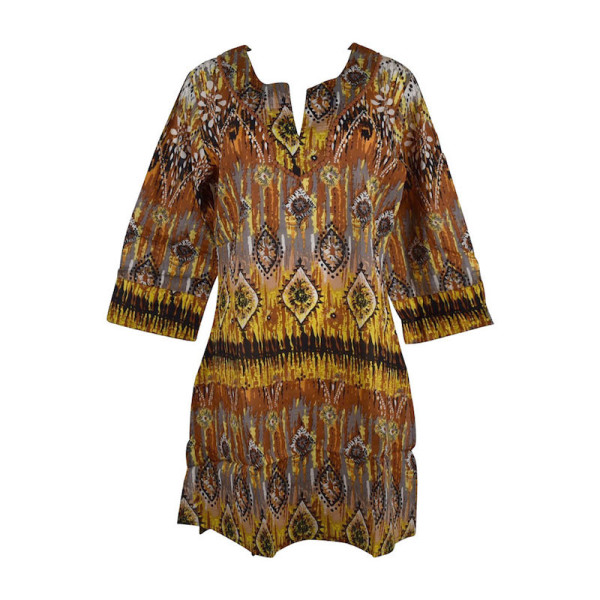 Caftan Sardha Coton Multicolore Ton Marron