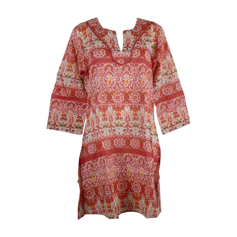 Caftan Sardha Coton Multicolore Ton Rouge Caftan Sardha Coton Multicolore Ton Rouge