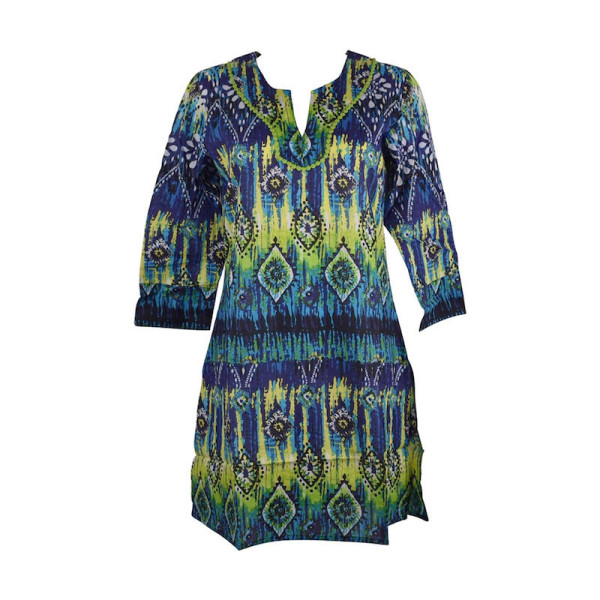 Caftan Sardha Coton Multicolore Ton Bleu