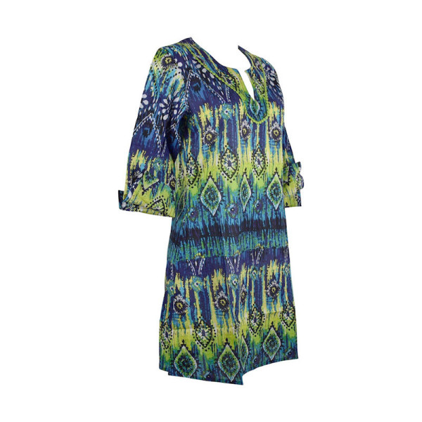 Caftan Sardha Coton Multicolore Ton Bleu