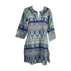 Caftan Sardha Coton Multicolore Ton Bleu Marine
