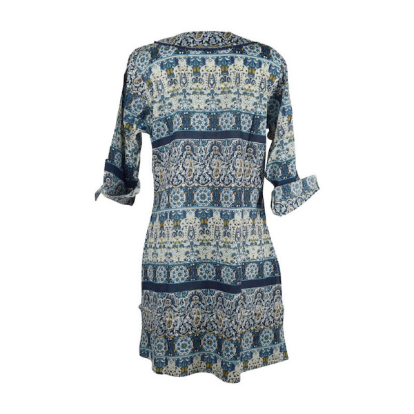 Caftan Sardha Coton Multicolore Ton Bleu Marine