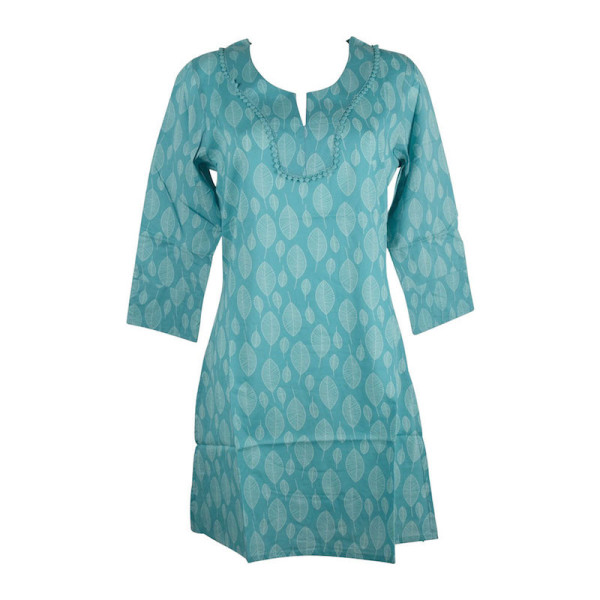 Caftan Sardha Coton Multicolore Ton Turquoise