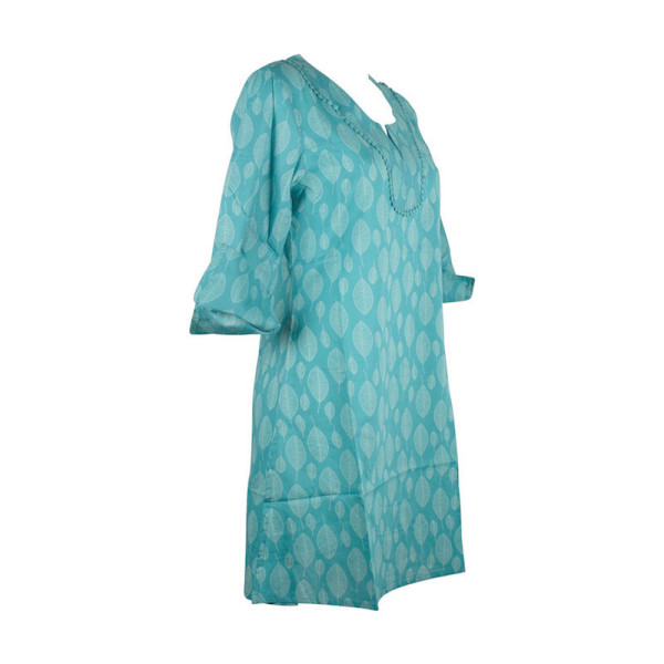 Caftan Sardha Coton Multicolore Ton Turquoise