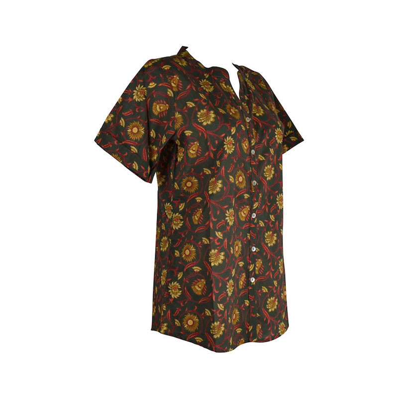 Chemisier Naya Coton Brun Imprimé Floral