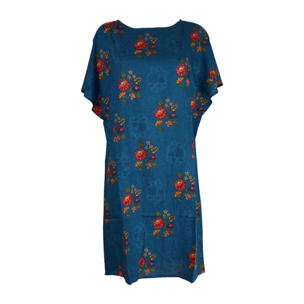 Robe Droite Nipania Fluide Imprimée Bleu Floral.