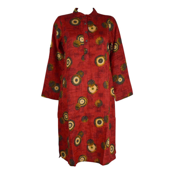 Robe Chemise Maluha Col Rond Imprimé Rouge