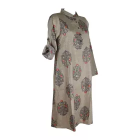 Robe Chemise Maluha Col Rond Beige Imprimé Ethnique