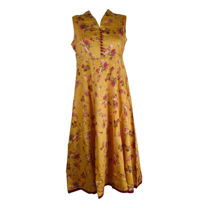 Robe Longue Madalia Satin Moutarde Imprimé Floral Robe Longue Madalia Satin Moutarde Imprimé Floral