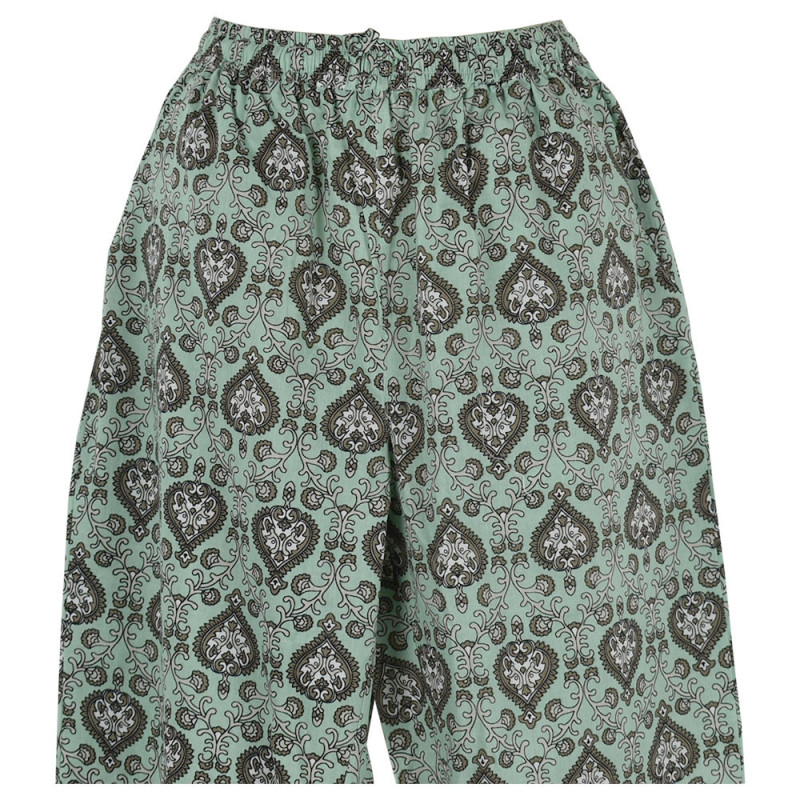 Pantalon Wani Coupe Droite Coton Imprimé Vert d'eau