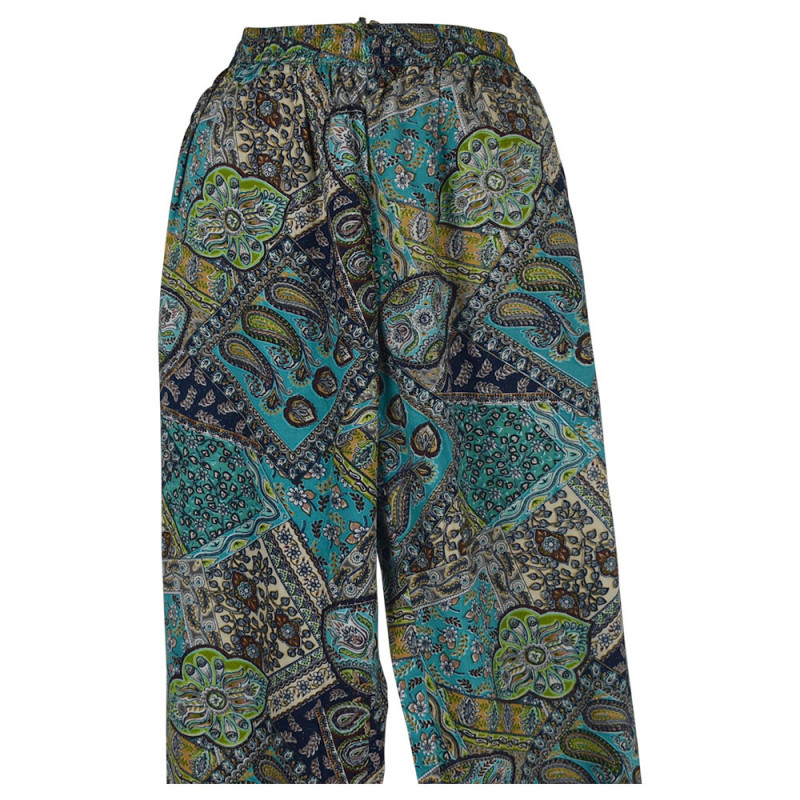 Pantalon Joda Fluide Imprimé Paisley Ton Bleu