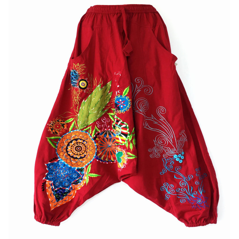 Sarouel Femme Broderies Ethniques Rouge Sarouel Femme Broderies Ethniques Rouge