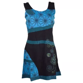 Robe Gujra Droite Jersey de Coton Bleu