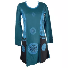 Robe Tunique Longue Jersey Mandalas Bleu