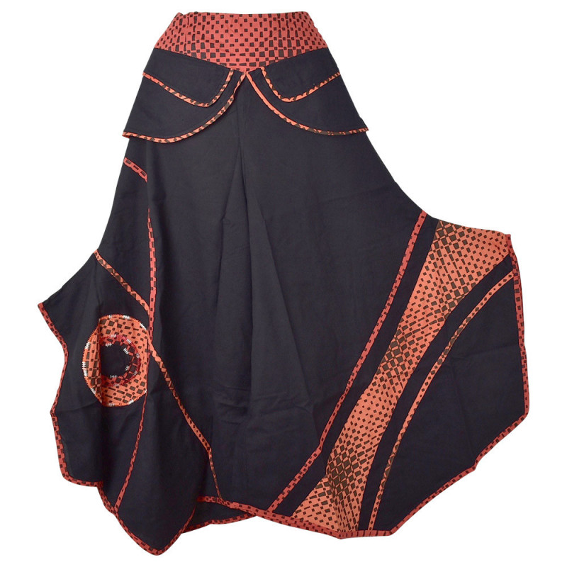 Jupe Culotte Ethnique Balpar Coton Noir et Rouge