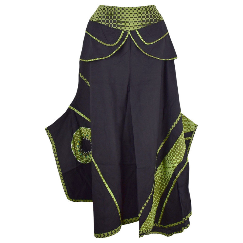 Jupe Culotte Ethnique Balpar Coton Noir et Vert