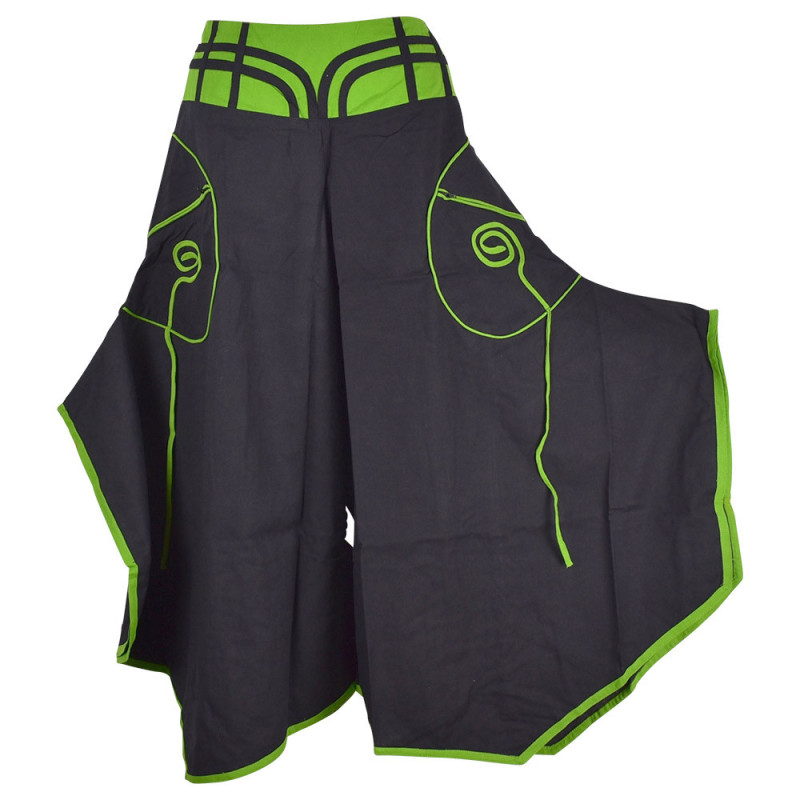 Jupe Culotte Uska Poche Spirale Coton Noir et Vert