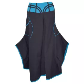 Jupe Culotte Uska Évasée Coton Artisanal Noir et Bleu