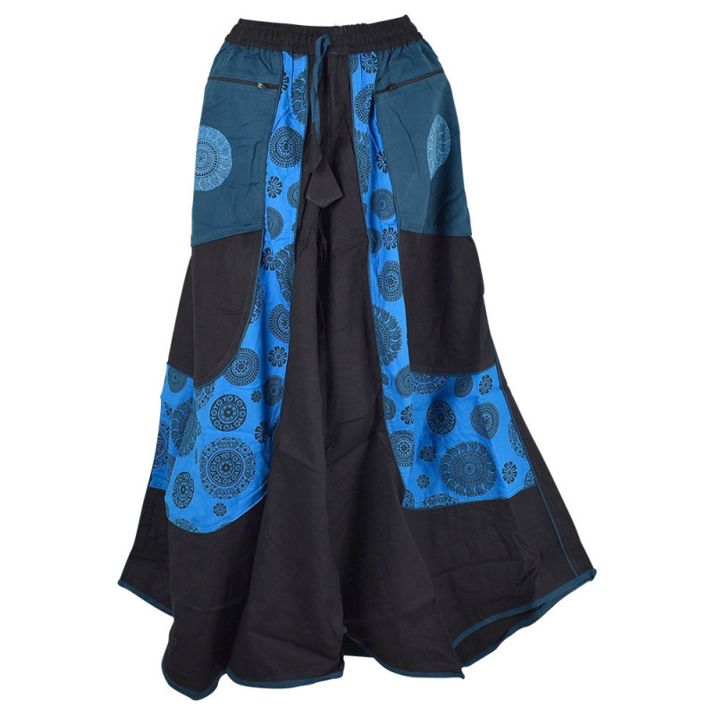 Jupe Culotte Chaita Imprimé Ethnique Ton Bleu Jupe Culotte Chaita Imprimé Ethnique Ton Bleu
