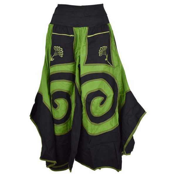 Jupe Culotte Juhafar Grandes Spirales Ton Noir et Vert