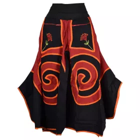 Jupe Culotte Juhafar Grandes Spirales Ton Noir et Rouge