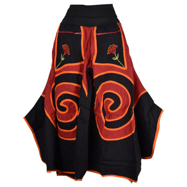 Jupe Culotte Juhafar Grandes Spirales Ton Noir et Rouge