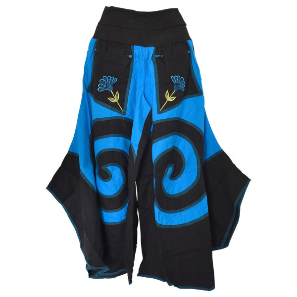 Jupe Culotte Juhafar Grandes Spirales Ton Noir et Bleu