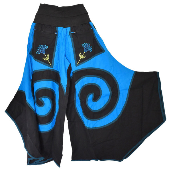 Jupe Culotte Juhafar Grandes Spirales Ton Noir et Bleu