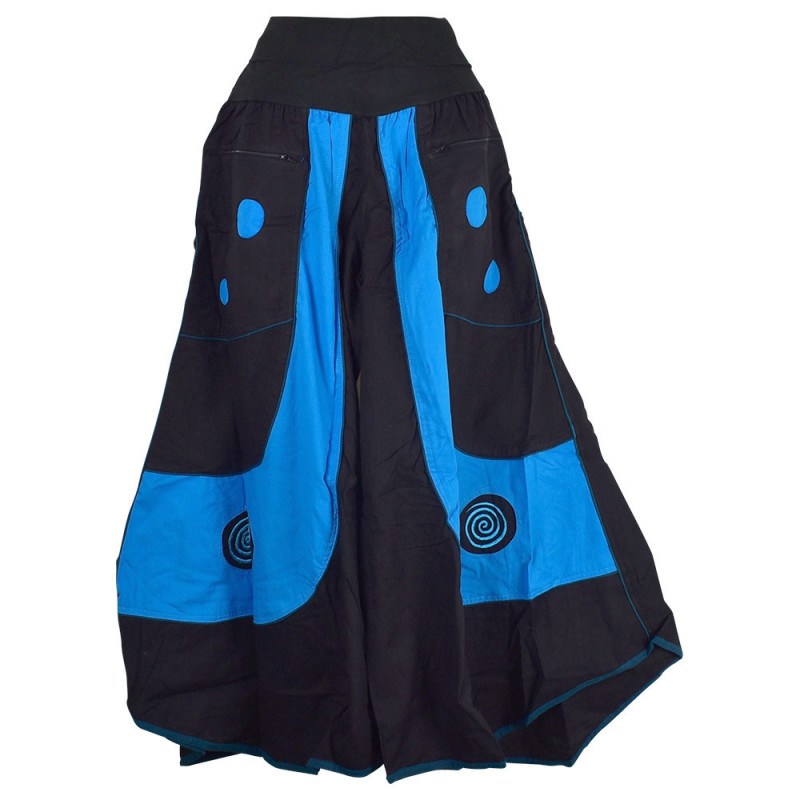 Jupe Culotte Mudali Ceinture Lycra coton Noir et Bleu Jupe Culotte Mudali Ceinture Lycra coton Noir et Bleu