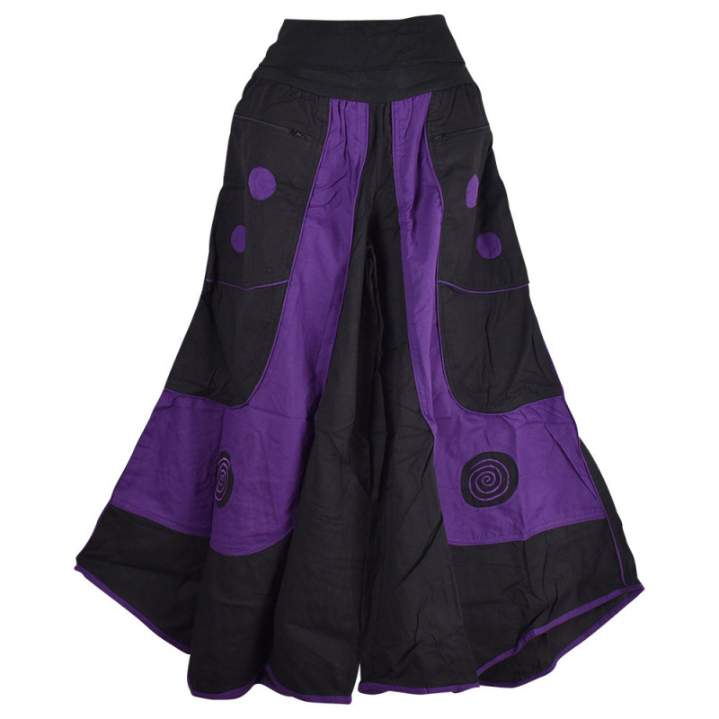 Jupe Culotte Mudali Ceinture Lycra coton Noir et Violet Jupe Culotte Mudali Ceinture Lycra coton Noir et Violet