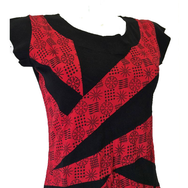 Robe Bogra Ethnique Petites Manches Noir et Rouge