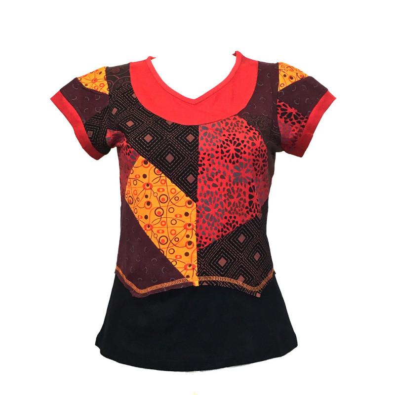 Haut Petites Manches Patchwork Ton Oranger Haut Petites Manches Patchwork Ton Oranger