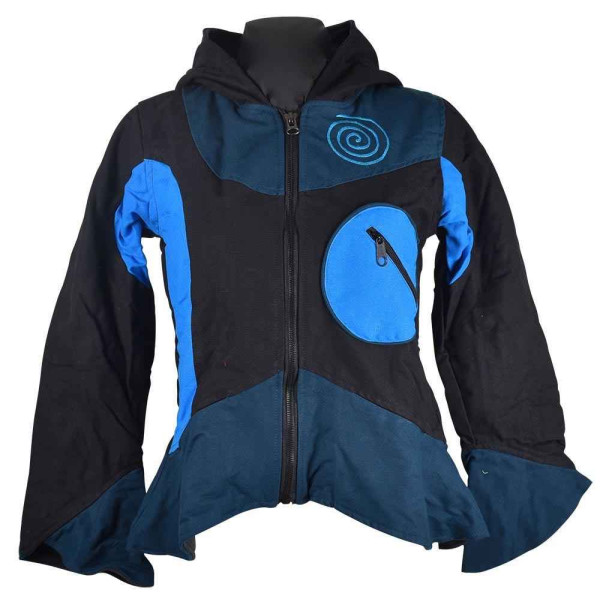 Veste Ethnique Capuche Lutin Noir et Bleu