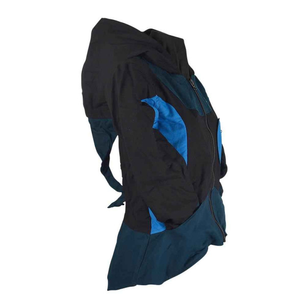 Veste Ethnique Capuche Lutin Noir et Bleu