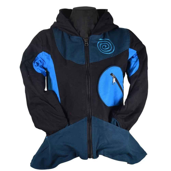 Veste Ethnique Capuche Lutin Noir et Bleu