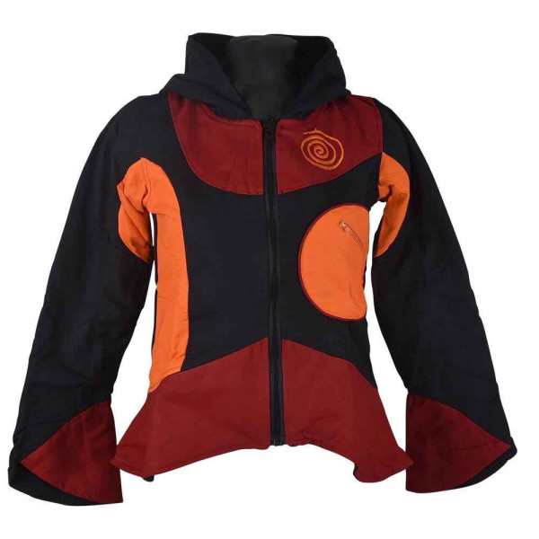 Veste Ethnique Capuche Lutin Noir et Rouge