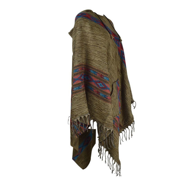 Poncho Femme Turang Graphique Ton Brun